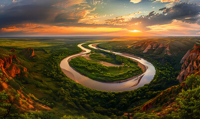 Wall Mural - sunset over the river