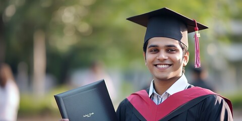 Wall Mural - Happy Indian male graduate student with diploma.