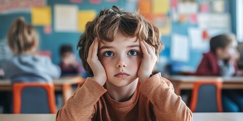 Poster - Child with ADHD in a classroom, with learning and school performance problems 