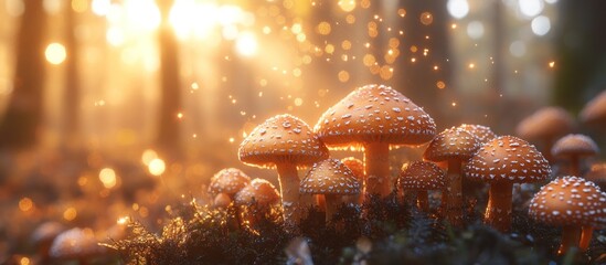 Wall Mural - Enchanted Forest Mushrooms at Sunset