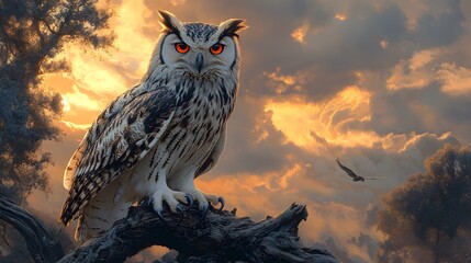 Poster - great horned owl in winter