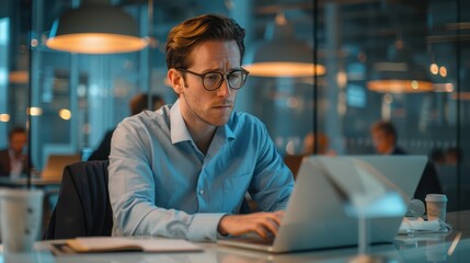 Poster - The businessman working on laptop.