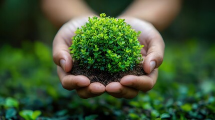 Wall Mural - Hands Holding a Small Green Plant