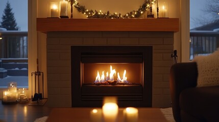 Wall Mural - Cozy fireplace with crackling flames