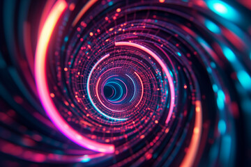 Poster - An abstract neon vortex, a whirlpool of luminescent colors and energy.


