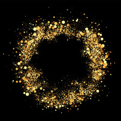Wall Mural - scattered golden particles in a circle on a white background. festive background or design element.
