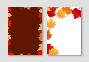 Wall Mural - Autumn poster with orange, yellow and red autumn leaves design. Vector illustration