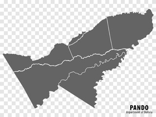 Wall Mural - Blank map Pando Department of Bolivia. High quality map Department  of Pando with districts on transparent background for your web site design, logo, app, UI.  Plurinational State of Bolivia.  EPS10.