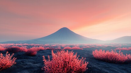 Wall Mural - Pink Sunset Over Volcanic Landscape.