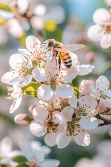 Sticker - Bee on white blossoms