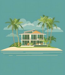 Wall Mural - Modern Tropical House on Beach Island