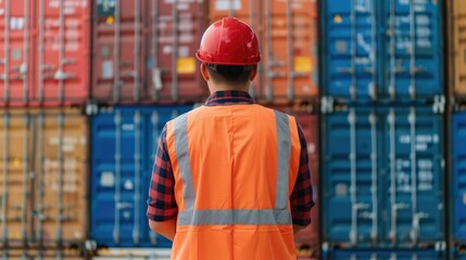 Wall Mural - Cargo Weight Verification by Construction Worker at Logistics Container Yard   Ensuring Efficient and Safe Transportation of Goods through Meticulous Inspection and Oversight