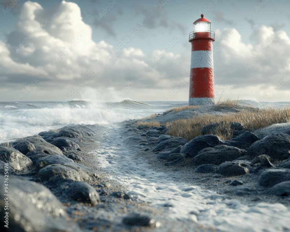 Lighthouse Standing Tall on Rocky Coastline, Beacon of Hope, Guiding ...