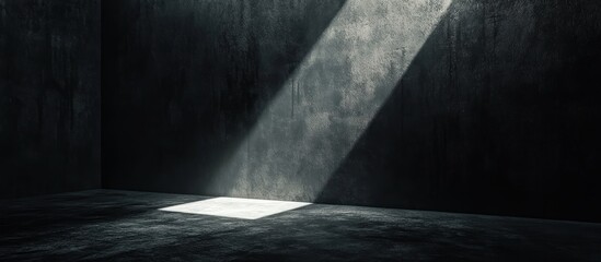 Poster - A ray of light illuminates a dark concrete room.