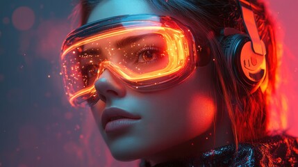 Wall Mural - Cyberpunk Woman with Glowing Goggles