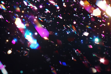 Wall Mural - abstract prism light reflections overlay, multicolored bokeh on dark background. sparkling geometric