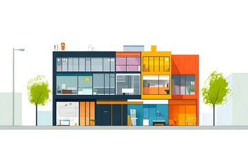 Canvas Print - Modern Building with Colorful Windows and Interior Design