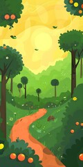 Poster - Green Forest Path with Orange Fruits