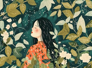 Wall Mural - Woman with Flowers Illustration