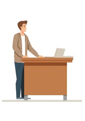 Sticker - Man Standing at Desk with Laptop Illustration