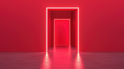 Wall Mural - Neon door glow in red room