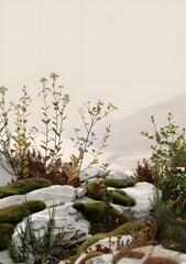 Poster - Nature Landscape with Mountain View and Green Moss on Rocks