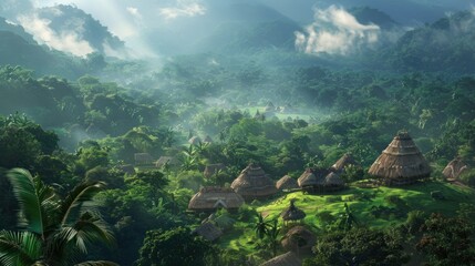 Wall Mural - Jungle Village in the Mist