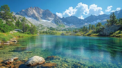 Poster - Tranquil Mountain Lake with Clear Turquoise Waters