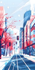 Wall Mural - Snowy Winter Cityscape Illustration