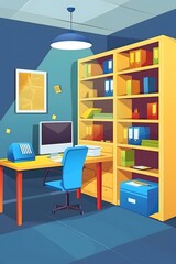 Sticker - Cartoon Illustration of a Modern Office Workspace