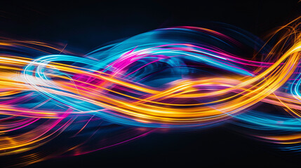 Wall Mural - Motion high speed colorful light trail wavy ligh effect on black background 