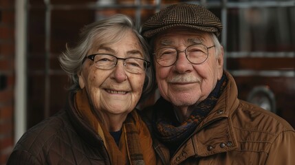 Wall Mural - Happy and smiling senior couple looking at the camera, an old couple in love