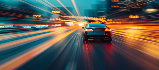 Wall Mural - A car is driving down a road with a blurred background by AI generated image