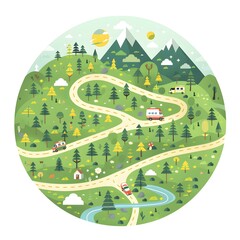 Poster - Winding Road Through Green Forest Landscape