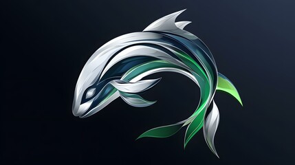 Abstract Silver Green Dolphin Fish Illustration