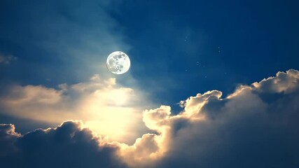 Poster - A large moon is shining brightly in the sky, surrounded by fluffy clouds