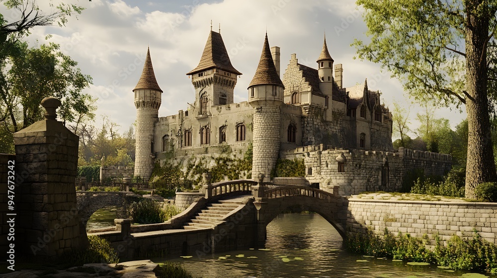 179. "A captivating 3D scene of a grand medieval castle with turrets ...