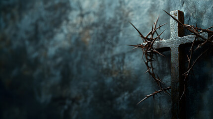 Crown of thorns and holy cross with an isolated background