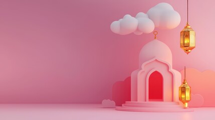 Canvas Print - Pink mosque with lanterns