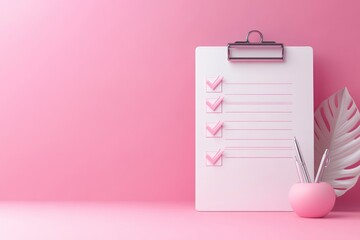 3d white clipboard business task management todo check list icon pink background, efficient work on project plan 3d, with generative ai