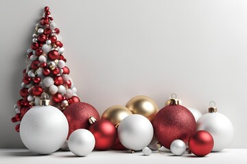 Wall Mural - Christmas white background with christmas balls and decoration - 3d rendering