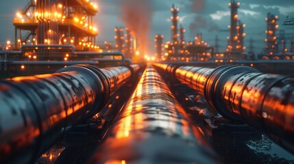 Industry pipeline transport petrochemical, gas and oil processing, furnace factory line, rack of heat chemical manufacturing, equipment steel pipes plant