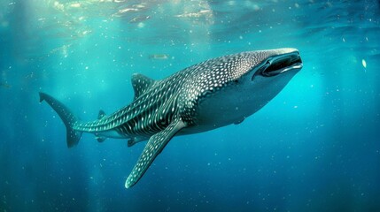 A whale shark swimming peacefully through the ocean