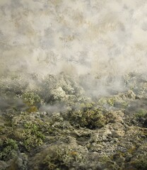 Foggy Mossy Landscape with Abstract Texture