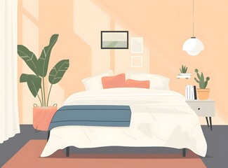 Wall Mural - Minimalist Bedroom Interior Design with Plant and Bedside Table