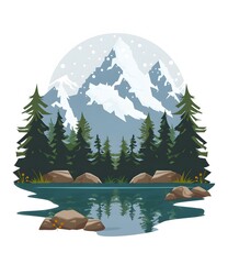 Poster - Snowy Mountain Landscape Illustration