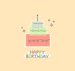 Simple happy birthday card design-Decorate cake