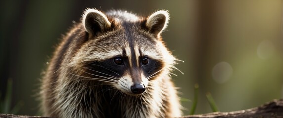 Wall Mural - Close-up of a Raccoon with a Blurry Background