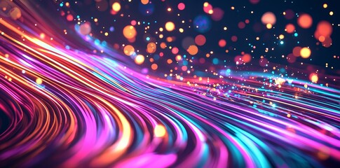 Leinwandbilder - Abstract background with glowing pink and blue neon lines. Data transfer concept. Digital wallpaper, Stocke.