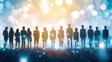 Poster - Crowd with connections. Big data, smart city, wifi concept.